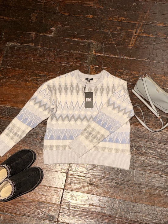 Frye Sweaters - FRYE Fair Isle Nordic Crewneck Sweater Blue Gray White NWT Size S